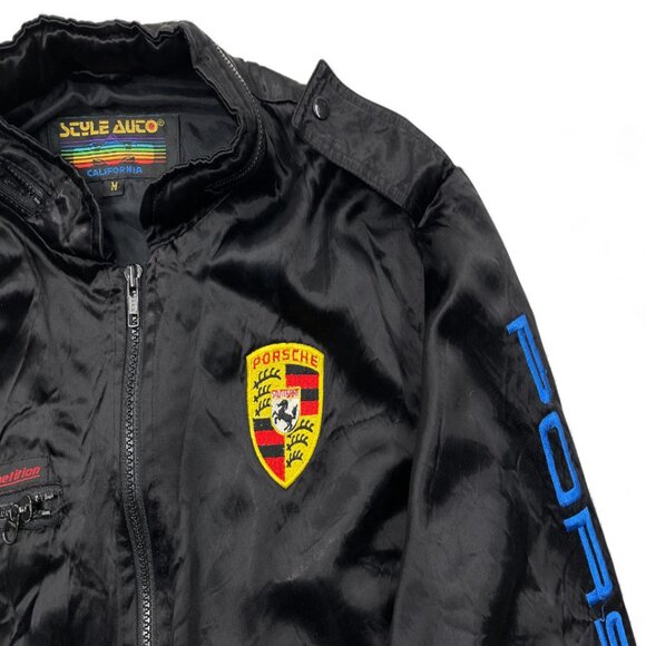Porsche Stuttgart 1980's Vintage Style Auto Satin Bomber Jacket Men's Medium - Picture 7 of 12